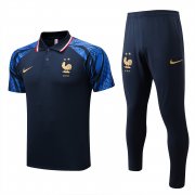 22-23 France Drak Blue Soccer Football Training Kit (Polo + Pants) Man