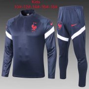 Kids 2020-21 France Navy Half Zip Men Soccer Football Jacket + Pants