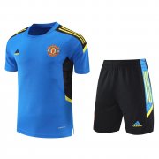 21-22 Manchester United Blue Soccer Football Training Kit (Shirt + Pants) Man