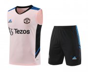 23-24 Manchester United Pink Soccer Football Training Kit (Singlet + Short) Man