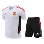 22-23 Manchester United White Short Soccer Football Training Kit ( Top + Short ) Man