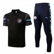 22-23 Manchester City Black Soccer Football Training Kit (Polo + Pants) Man
