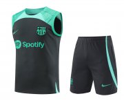 23-24 Barcelona Black - Green Soccer Football Training Kit (Singlet + Short) Man