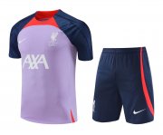 23-24 Liverpool Light Purple Short Soccer Football Training Kit (Top + Short) Man