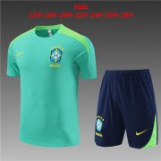 2024 Brazil Green Short Soccer Football Training Kit (Top + Short) Youth