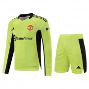 21-22 Manchester United Goalkeeper Green Long Sleeve Soccer Football Kit (Shirt + Shorts) Man