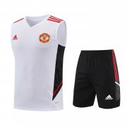 22-23 Manchester United White Soccer Football Training Kit (Singlet + Shorts) Man