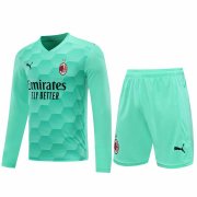 20-21 AC Milan Goalkeeper Green Long Sleeve Man Soccer Football Jersey + Shorts Set