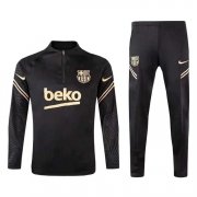 20-21 Barcelona Black - Gold Man Half Zip Soccer Football Sweater + Pants