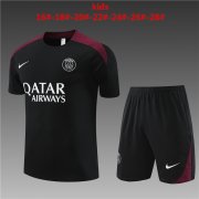 24-25 PSG Black Short Soccer Football Training Kit (Top + Short) Youth