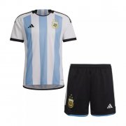 2023 Argentina 3-Star Home World Cup Champions Soccer Football Kit (Shirt + Short) Youth