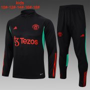 23-24 Manchester United Black Soccer Football Training Kit (Sweatshirt + Pants) Youth