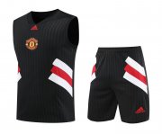 23-24 Manchester United Black Soccer Football Training Kit (Singlet + Short) Man