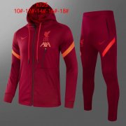 21-22 Liverpool Hoodie Burgundy Soccer Football Training Suit (Jacket + Pants) Kid's