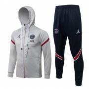 21-22 PSG x Jordan Hoodie Light Grey Soccer Football Training Kit (Jacket + Pants) Man