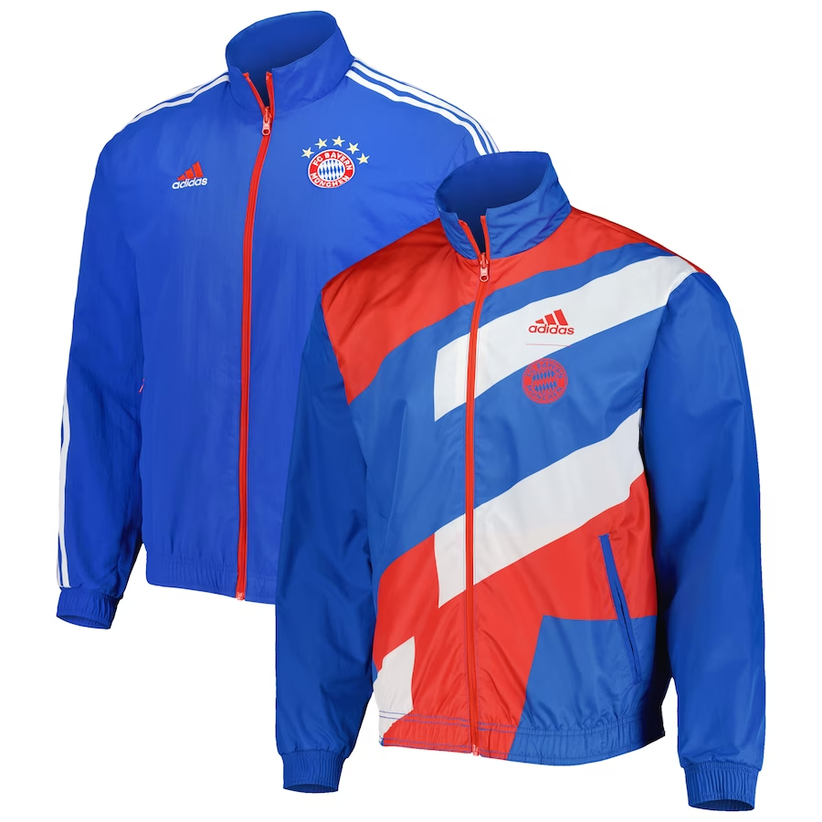 23-24 Bayern Munich On-Field Team Logo Anthem Reversible Blue Full-Zip Soccer Football Windrunner Jacket Man