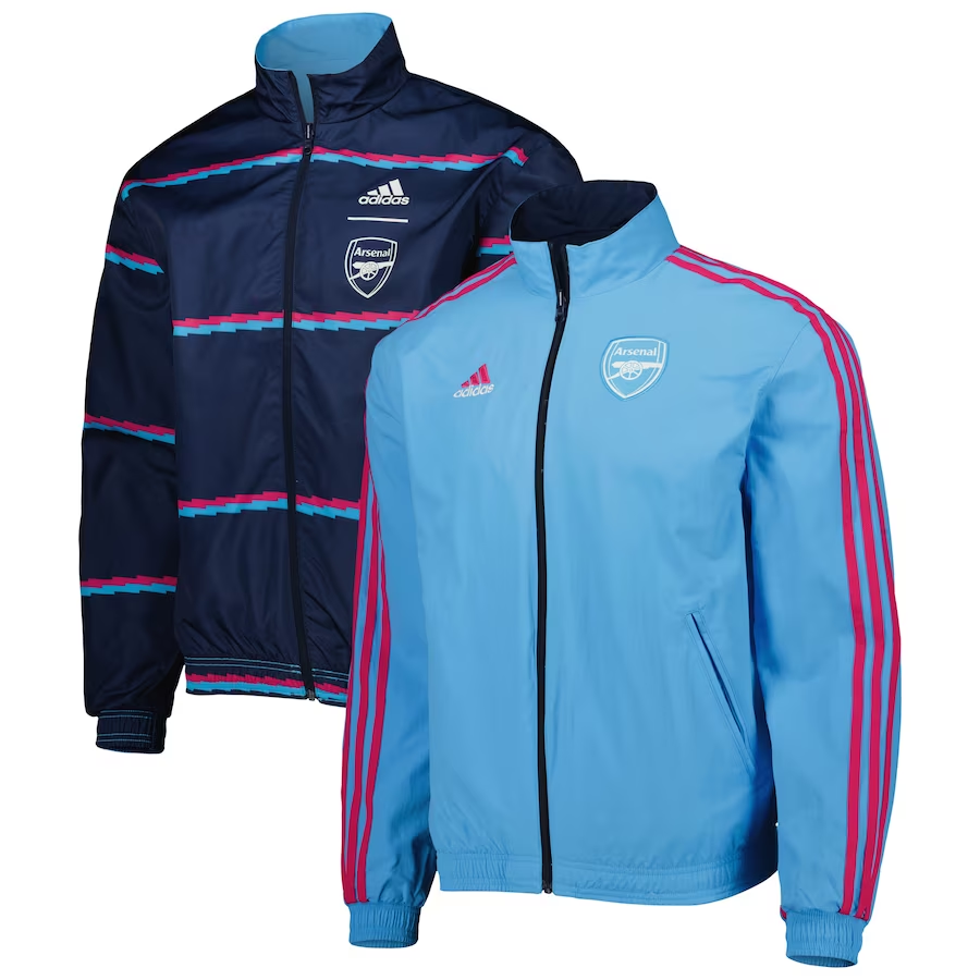 23-24 Arsenal On-Field Team Logo Anthem Reversible Blue&Navy Full-Zip Soccer Football Windrunner Jacket Man